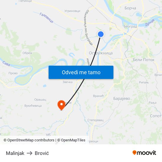Malinjak to Brović map