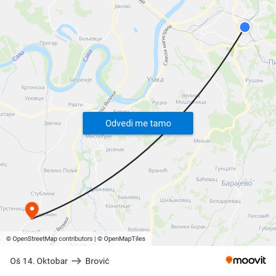 Oš 14. Oktobar to Brović map