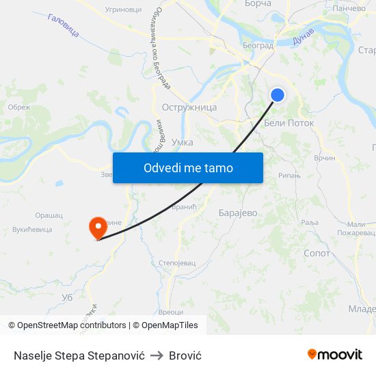 Naselje Stepa Stepanović to Brović map