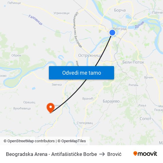 Beogradska Arena - Antifašističke Borbe to Brović map
