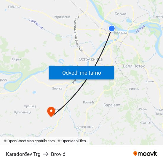 Karađorđev Trg to Brović map