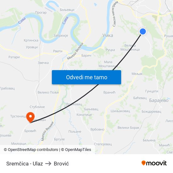 Sremčica - Ulaz to Brović map