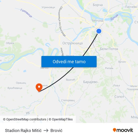 Stadion Rajko Mitić to Brović map