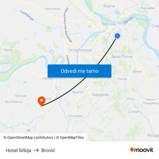 Hotel Srbija to Brović map