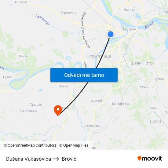 Dušana Vukasovića to Brović map