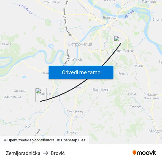 Zemljoradnička to Brović map