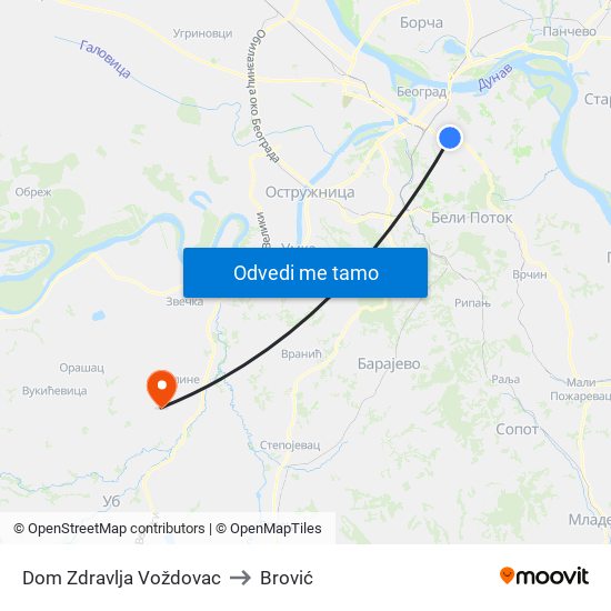 Dom Zdravlja Voždovac to Brović map