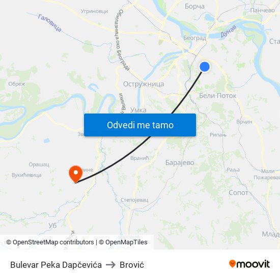 Bulevar Peka Dapčevića to Brović map