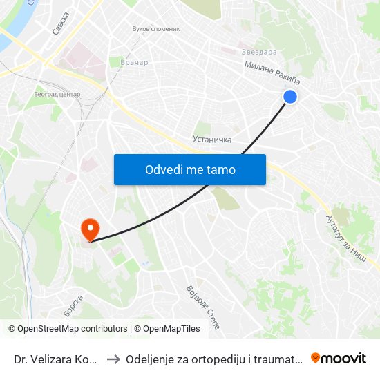 Dr. Velizara Kosanovića to Odeljenje za ortopediju i traumatologiju odraslih map