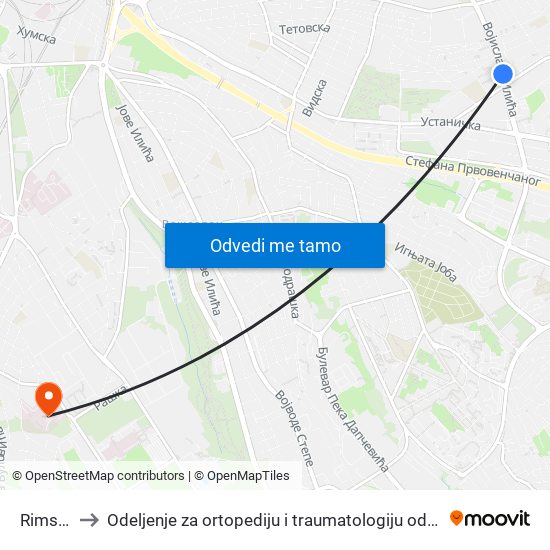 Rimska to Odeljenje za ortopediju i traumatologiju odraslih map