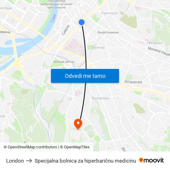 London to Specijalna bolnica za hiperbaričnu medicinu map