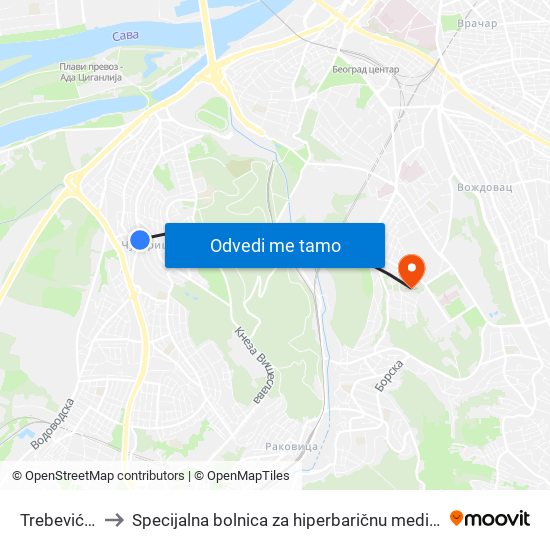 Trebevićka to Specijalna bolnica za hiperbaričnu medicinu map