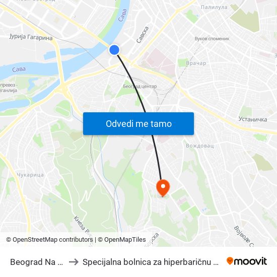 Beograd Na Vodi to Specijalna bolnica za hiperbaričnu medicinu map