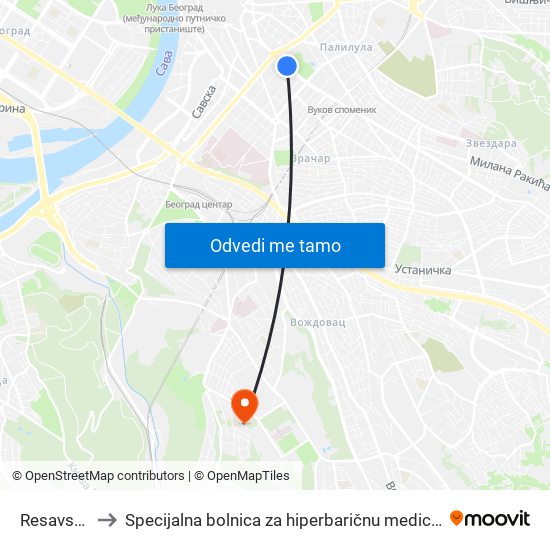 Resavska to Specijalna bolnica za hiperbaričnu medicinu map