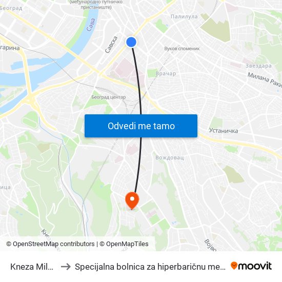 Kneza Miloša to Specijalna bolnica za hiperbaričnu medicinu map