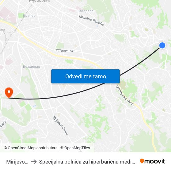 Mirijevo 4 to Specijalna bolnica za hiperbaričnu medicinu map