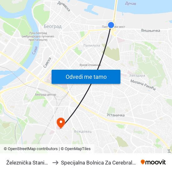 Železnička Stanica Pančevački Most to Specijalna Bolnica Za Cerebralnu Paralizu I Razvojnu Neurologiju map