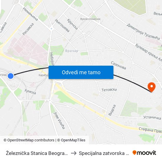 Železnička Stanica Beograd Centar to Specijalna zatvorska bolnica map
