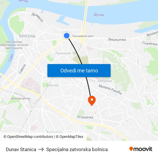 Dunav Stanica to Specijalna zatvorska bolnica map