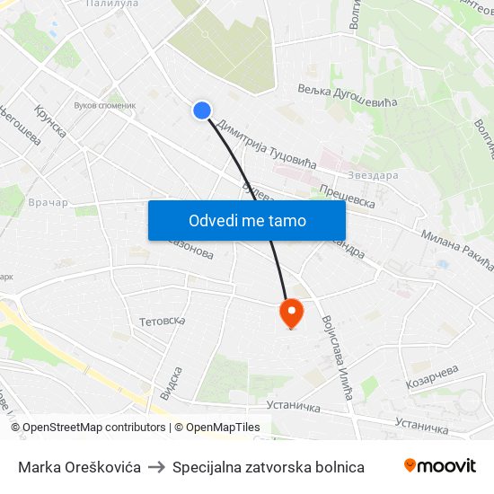 Marka Oreškovića to Specijalna zatvorska bolnica map