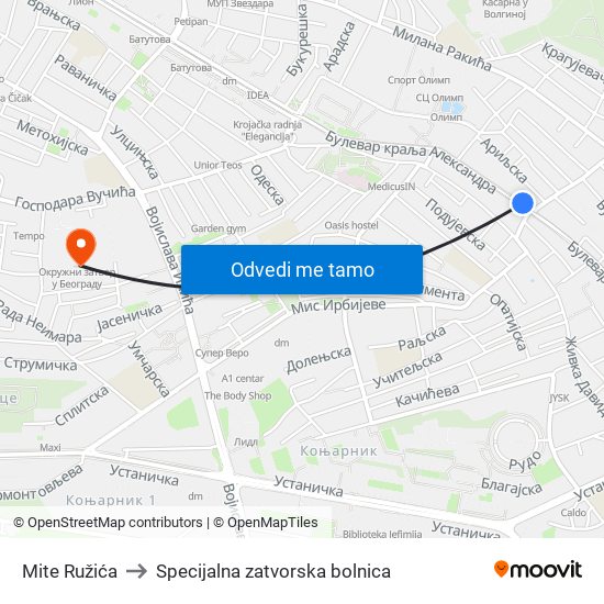 Mite Ružića to Specijalna zatvorska bolnica map