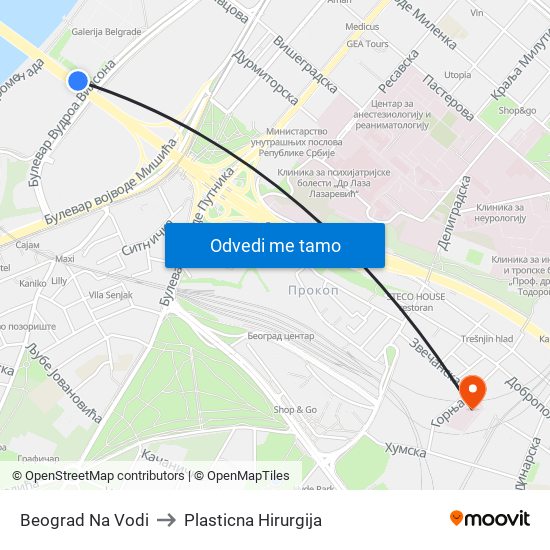 Beograd Na Vodi to Plasticna Hirurgija map