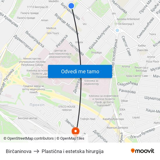 Birčaninova to Plastična i estetska hirurgija map