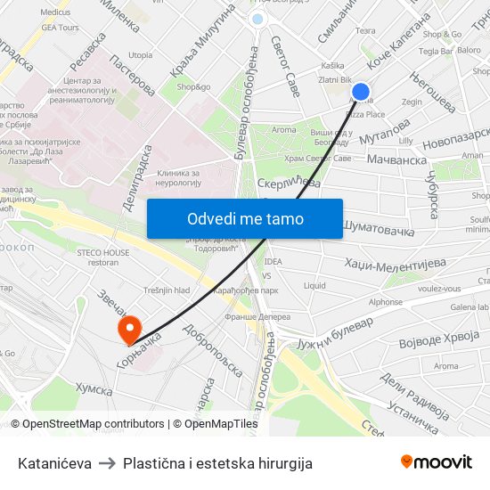 Katanićeva to Plastična i estetska hirurgija map