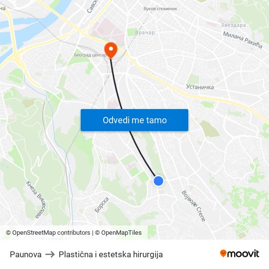 Paunova to Plastična i estetska hirurgija map