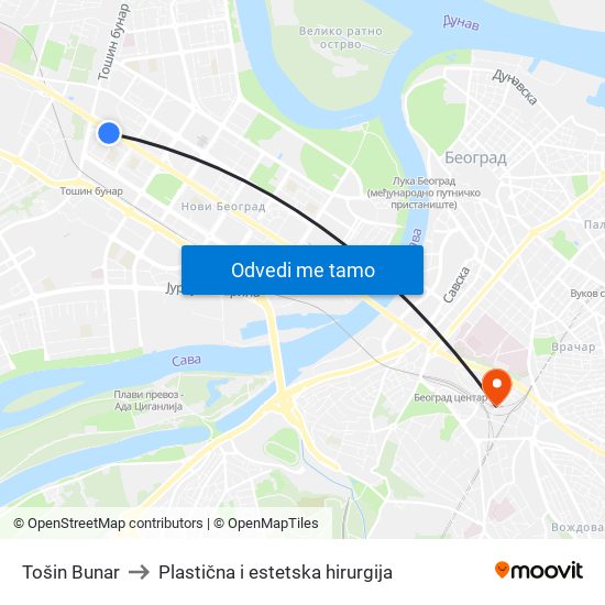 Tošin Bunar to Plastična i estetska hirurgija map