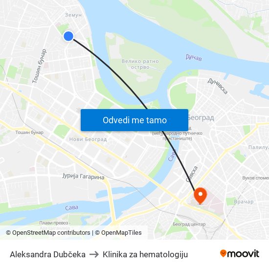 Aleksandra Dubčeka to Klinika za hematologiju map