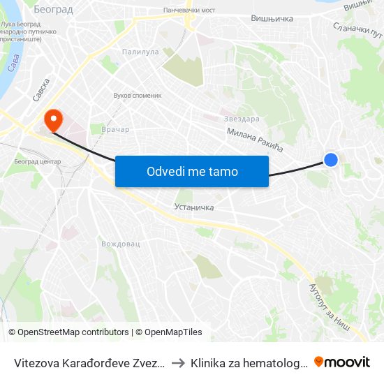 Vitezova Karađorđeve Zvezde to Klinika za hematologiju map