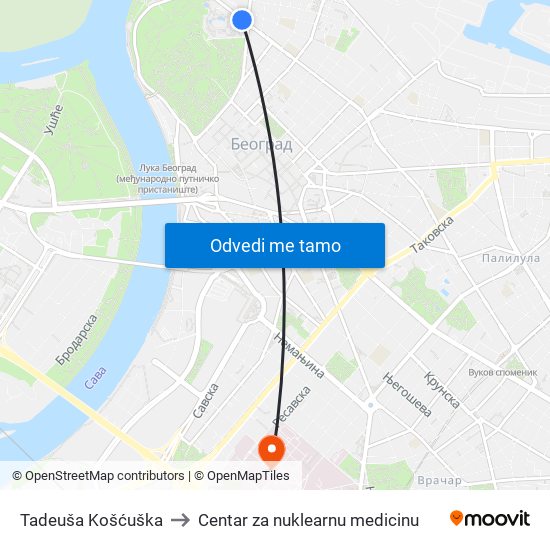 Tadeuša Košćuška to Centar za nuklearnu medicinu map