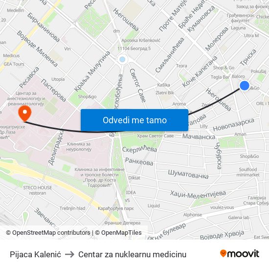 Pijaca Kalenić to Centar za nuklearnu medicinu map