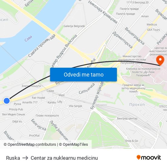 Ruska to Centar za nuklearnu medicinu map