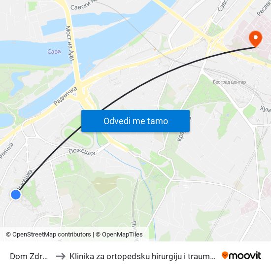 Dom Zdravlja to Klinika za ortopedsku hirurgiju i traumatologiju map