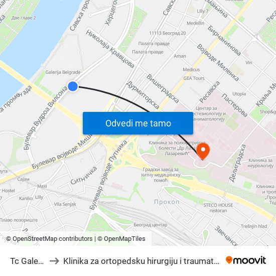 Tc Galerija to Klinika za ortopedsku hirurgiju i traumatologiju map