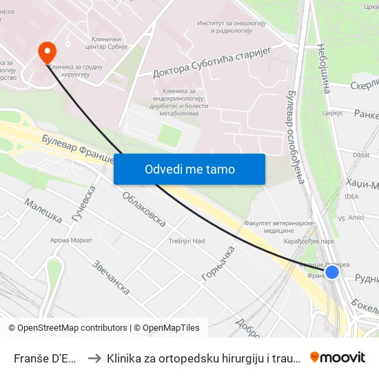 Franše D'Eperea to Klinika za ortopedsku hirurgiju i traumatologiju map