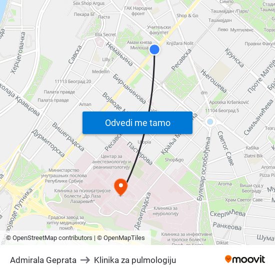 Admirala Geprata to Klinika za pulmologiju map