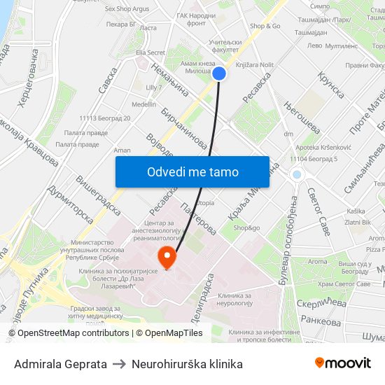 Admirala Geprata to Neurohirurška klinika map