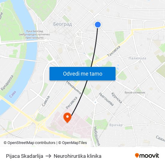 Pijaca ''Skadarlija'' to Neurohirurška klinika map