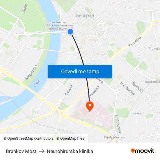 Brankov Most to Neurohirurška klinika map