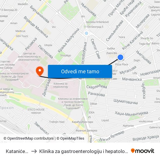 Katanićeva to Klinika za gastroenterologiju i hepatologiju map