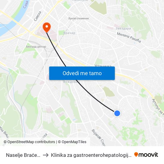 Naselje Braće Jerković to Klinika za gastroenterohepatologiju | Interna A klinika map