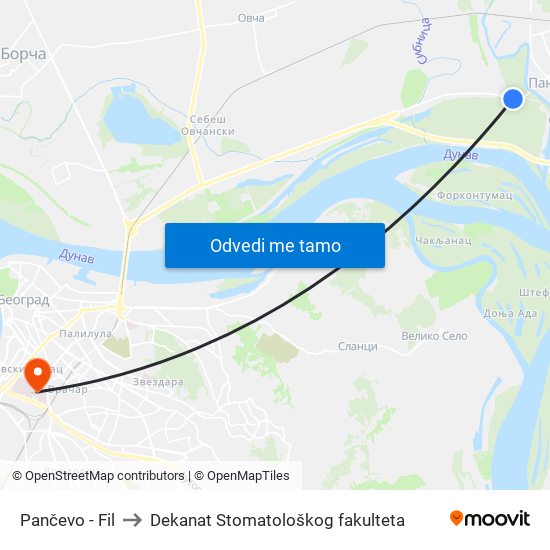 Pančevo - Fil to Dekanat Stomatološkog fakulteta map