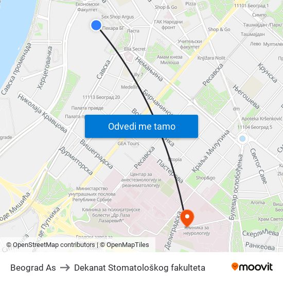 Beograd As to Dekanat Stomatološkog fakulteta map