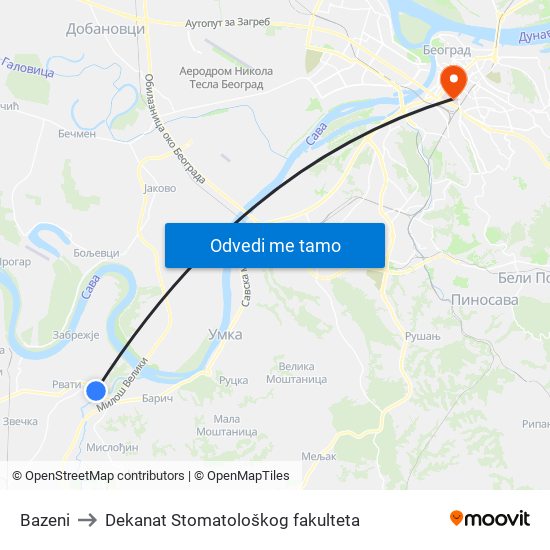 Bazeni to Dekanat Stomatološkog fakulteta map