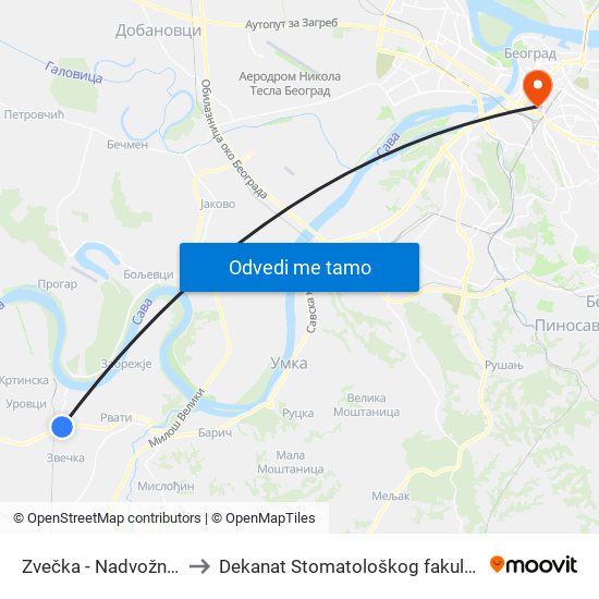 Zvečka - Nadvožnjak to Dekanat Stomatološkog fakulteta map