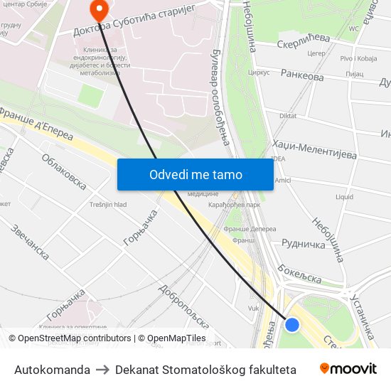 Autokomanda to Dekanat Stomatološkog fakulteta map