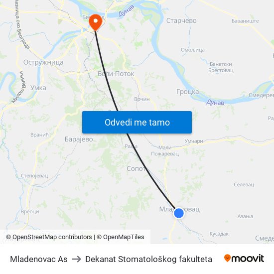 Mladenovac As to Dekanat Stomatološkog fakulteta map